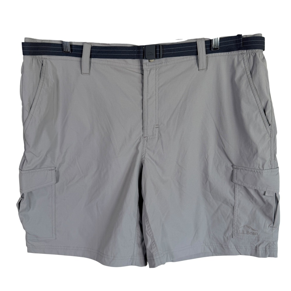 LL Bean Topicwear Cargo Shorts Mens XL Grey Nylon Stretch Hiking Belted 512822